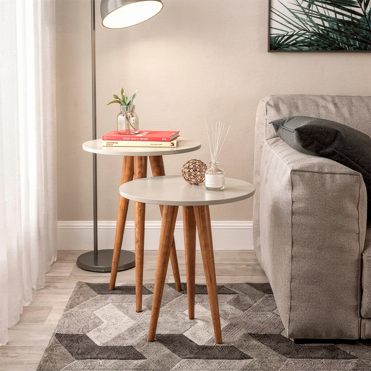 Mesa Lateral Slim M Off White/Vidro Off White Fino Tok