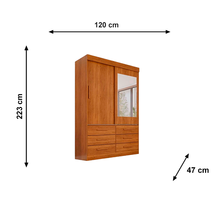 Roupeiro Star 2 Portas com 6 Pés e com Espelho Cinamomo Salleto