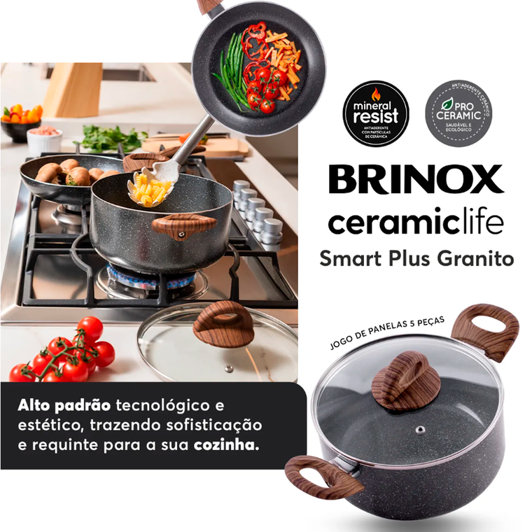 Conjunto Panelas 5 Peças Smart Plus Antiaderente Granito Brinox