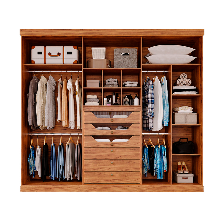 Roupeiro 6P Guarapari Com Kit Espelhos E Kit 8 Pes Retangular Menor Cinamomo Panan