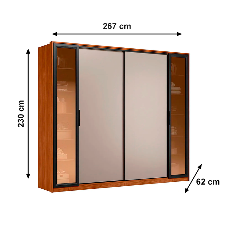 Roupeiro Laredo 4 Portas com 2  Portas em Reflecta C/Pés Nogueira/Nude Prime Tx Demobile