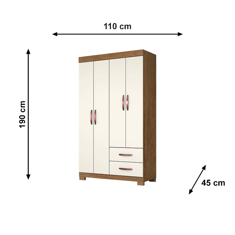 Roupeiro Light Plus 4 Portas 2 Gavetas com Pé Cinamomo/Off White Josan