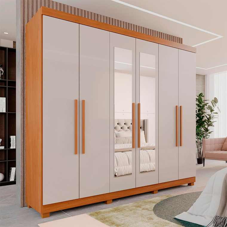 Roupeiro 6P Guarapari Com Kit Esp e Kit 8P Retangular Menor CINAMOMO/OFF WHITE Panan