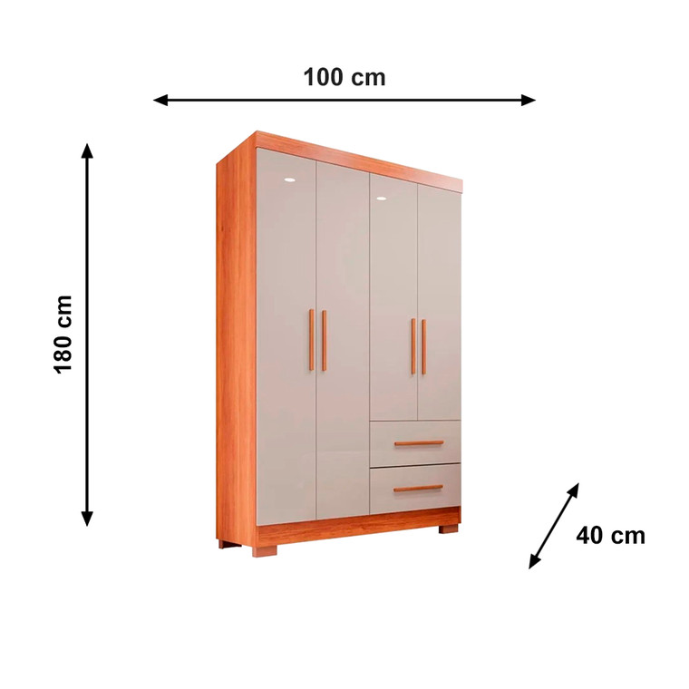 Roupeiro 4P Estrela Premium C/6 Pés S/Esp Cinamomo/Off Salleto