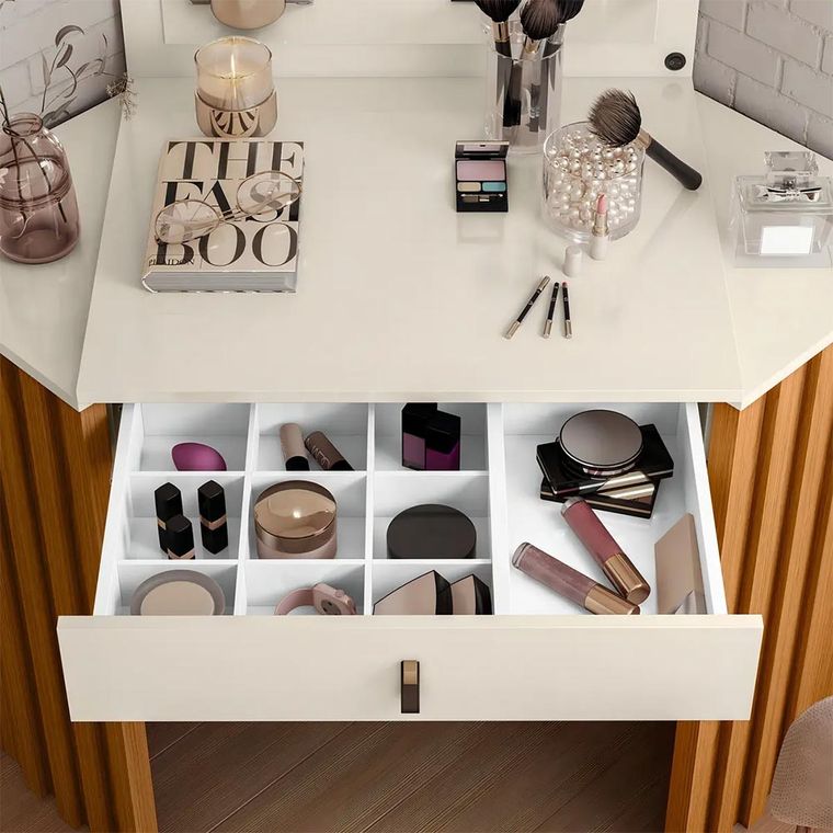 Penteadeira Camarim de Canto Glitter Albatroz Cinamomo Off White