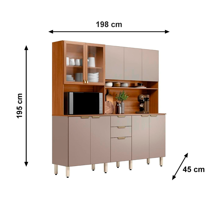 Kit Cozinha Compacta 10 Portas 2 Gavetas Amora Amendola/Marsala Prime TX Demobile