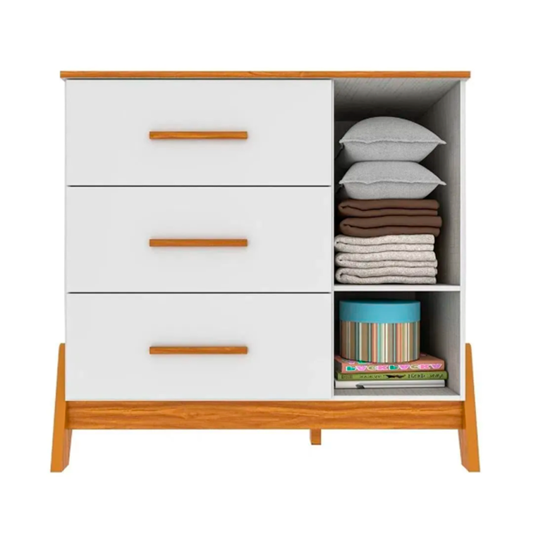 Comoda 1P Guti Retro Lisa Branco Brilho/Amendoa Peroba