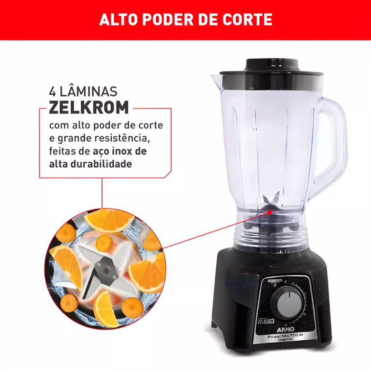 Liquidificador LQ33 15V Power Mix Limpa Fácil LN2968B2 700W Preto Arno