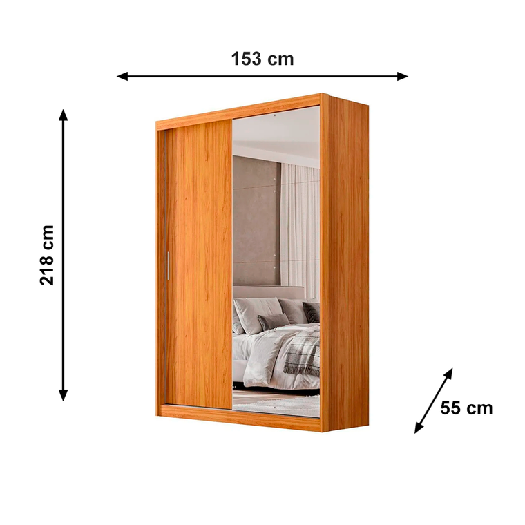 Roupeiro Casal 2 Portas 4 Gavetas 5 Prateleiras Riva com 1 Porta com Espelho e Pés Cinamon/Off White Demobile 