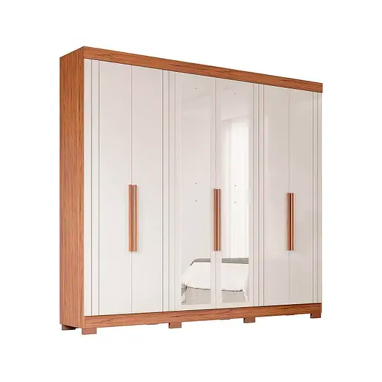 Roupeiro 6P Cecilia Com Kit 4 Espelhos e Kit 8 Pes Retangular Menor CINAMOMO/OFF WHITE Panan