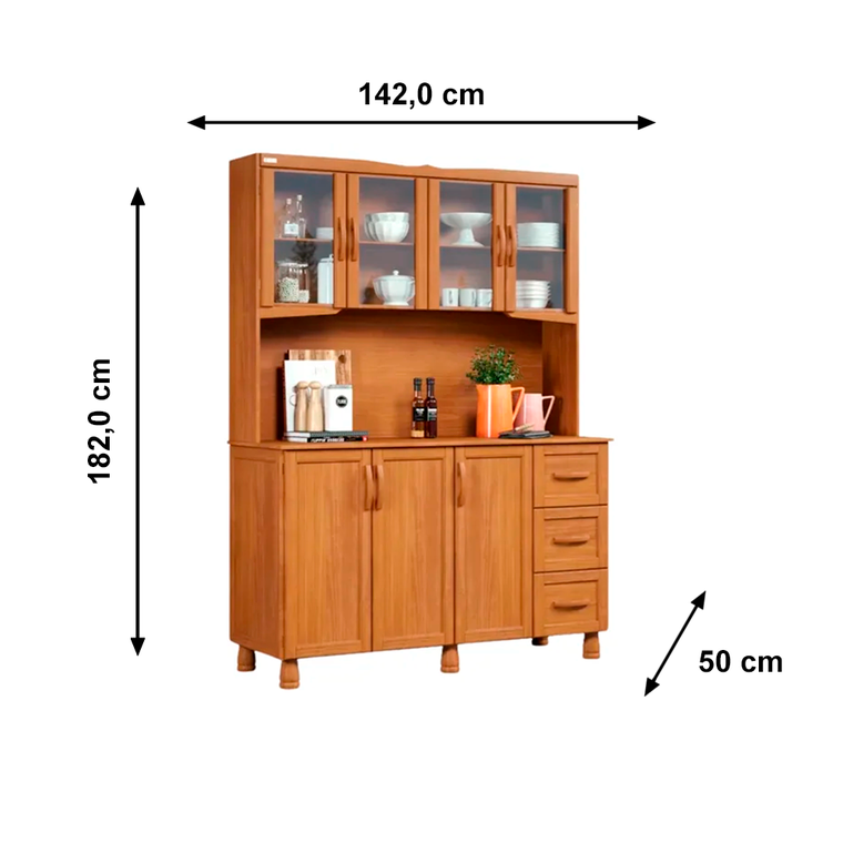 Cristaleira Perola 7P SUP Puxador Madeira ACA4371 Carvalho Acetinado Tozetto