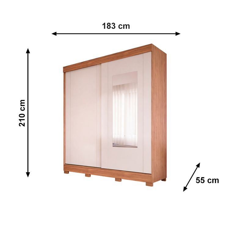 Roupeiro Ilheus 2 Portas Slide com Espelho Cinamomo/Off White Panan