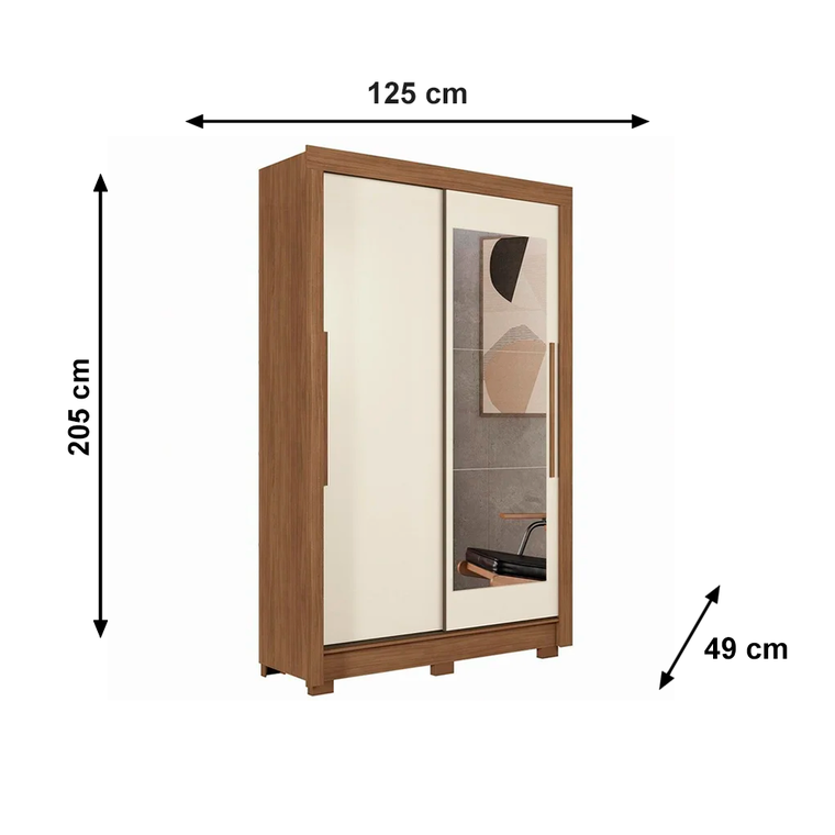 Roupeiro 2 Portas Apollo com Pé com Espelho Cinamomo-Cinamomo/Off White Josan