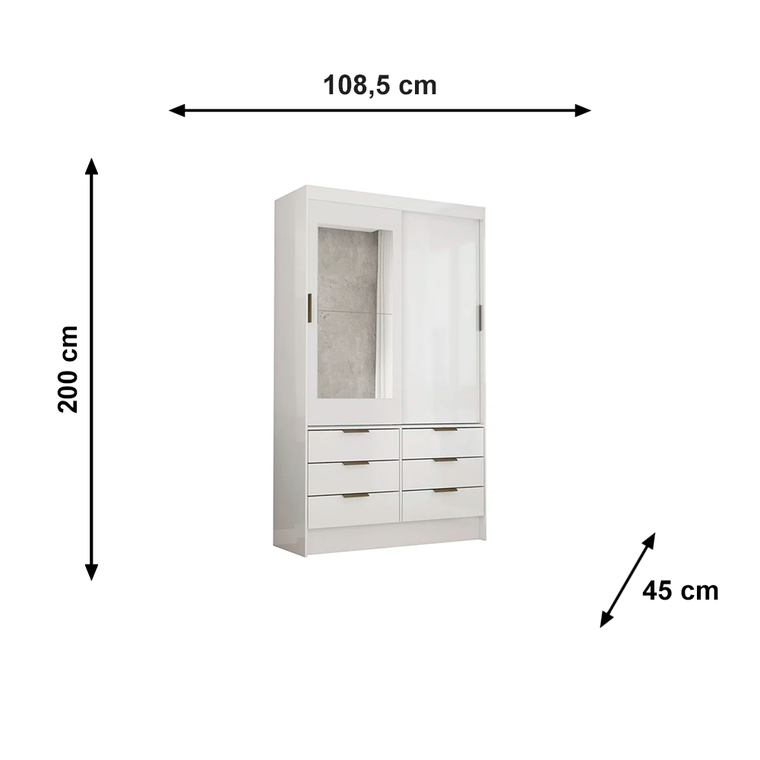 Roupeiro Sevilha 2P Plus C/Esp Fam 3 Rod Branco Carioca