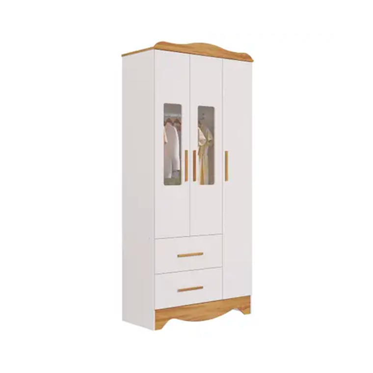 Roupeiro Clara Plus 3 Portas Branco Brilho/Amendoa Peroba