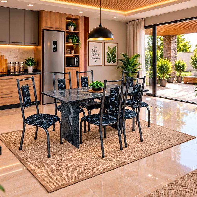 Mesa 6 Cadeiras Paris N39 Granito Luxo Aço Coelho