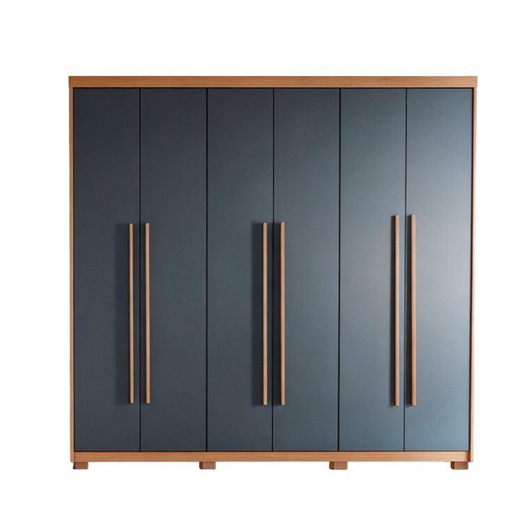 Roupeiro Hawaii 6 Portas com Pés Naturale/Grafite Rufato