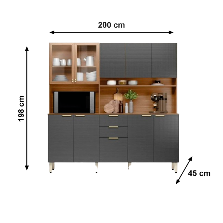 Kit Cozinha Compacta 10P 2G Amora Amendola/Grafito Prime Tx Demobile