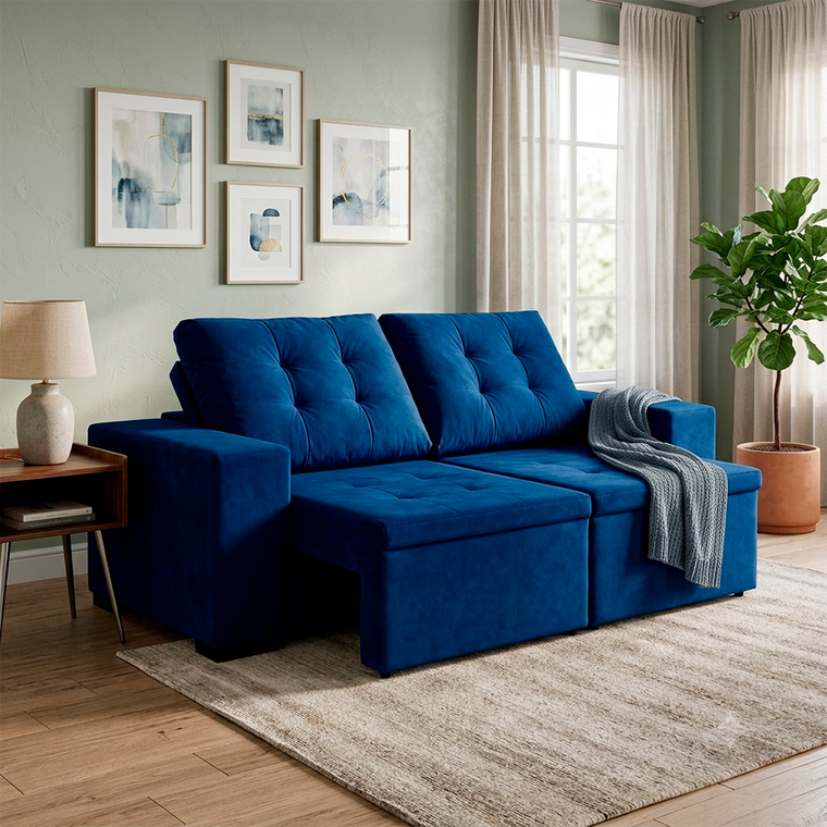 Sofa Viero Veludo Light Marinho J.A Estofados