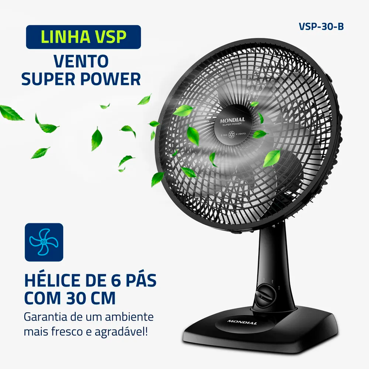 Ventilador 30CM VSP-30 Super Power Preto/Cinza Mondial 