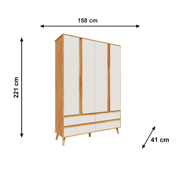 Roupeiro Theo Lisa  4 Portas Off White/Amendoa Peroba