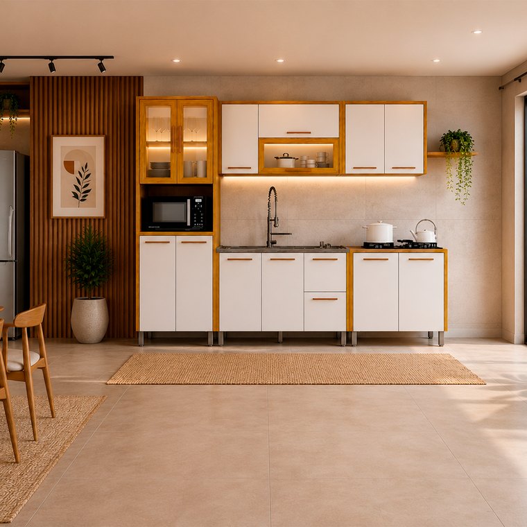 Cozinha 5 Peças Donna Vidro Reflecta com Led Chf Moveis
