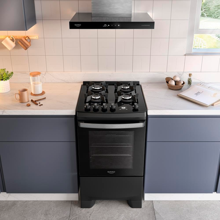 Fogão 4B Supreme Glass Preto Dako/Atlas