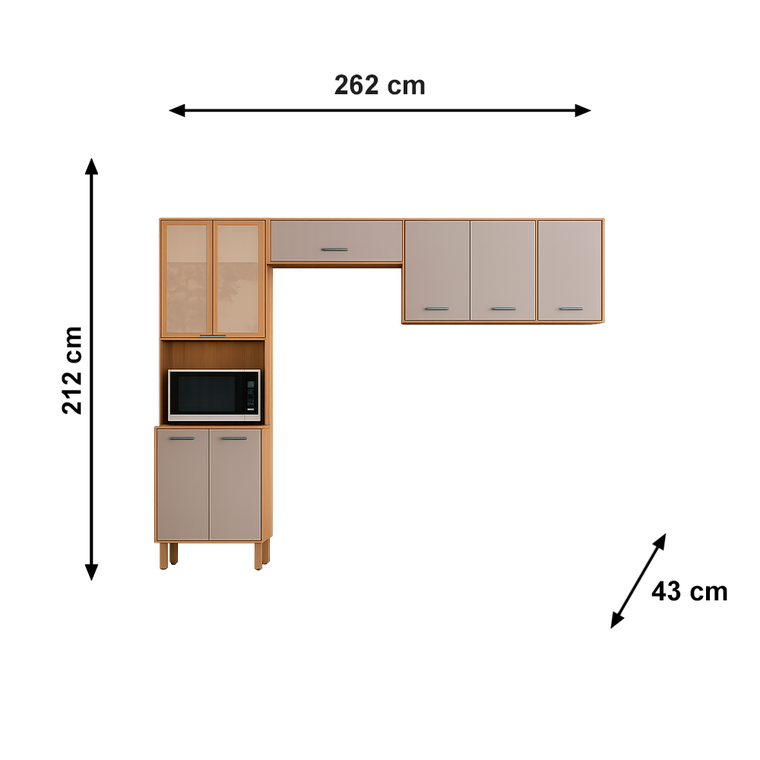 Cozinha Paolla 3 Peças IPE/Fendy 2 Portas com Vidro Nicioli