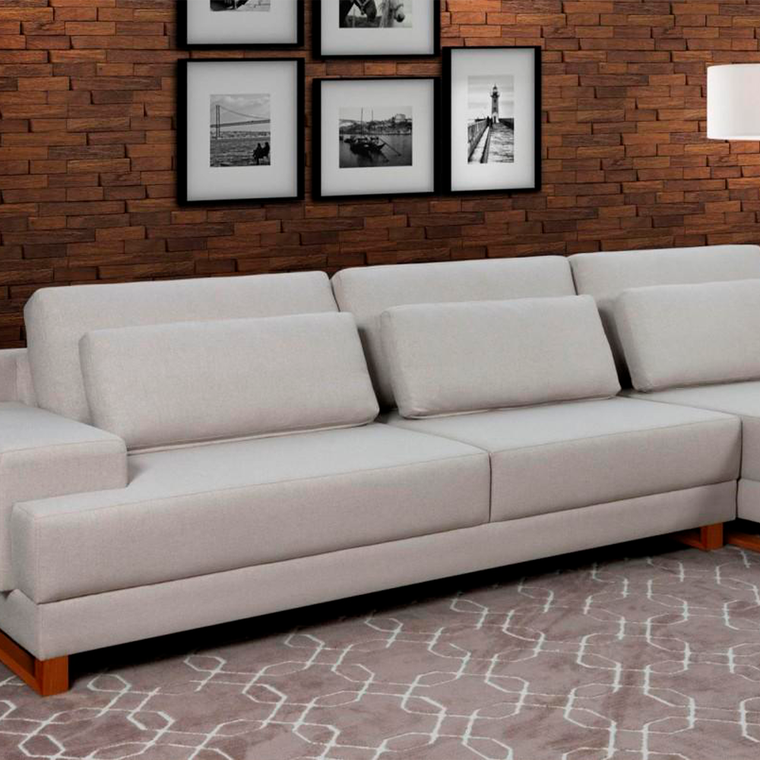 Sofa Roma Chaise Ripado Cinza Primor Estofados