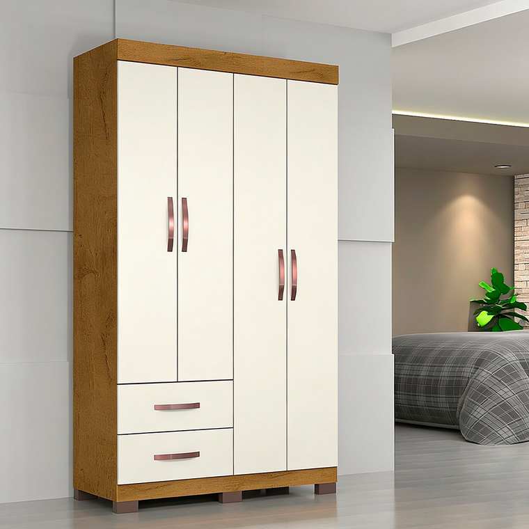 Roupeiro 4 Portas Olimpio com Pé Cinamomo/Off White Josan