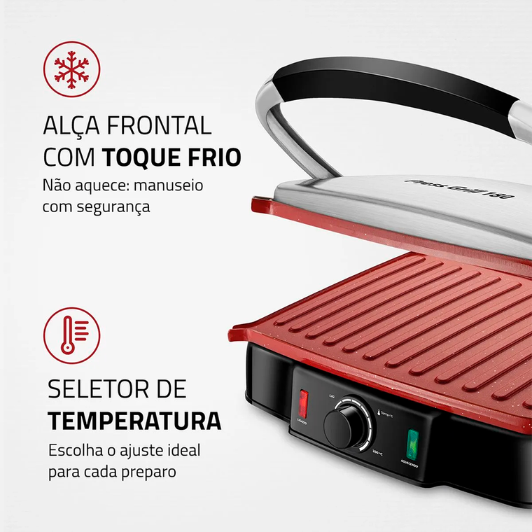Press Grill Ceramic PG-02 220V Vermelho/Inox Mondial