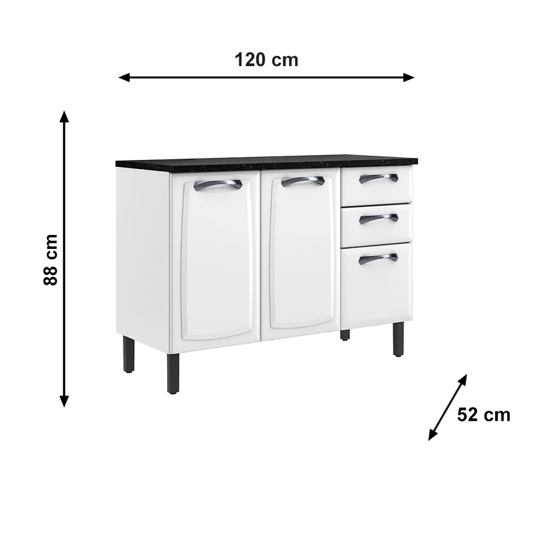 Balcão de Cozinha em Aço 3 Portas 2 Gavetas Branco New Premium Itatiaia