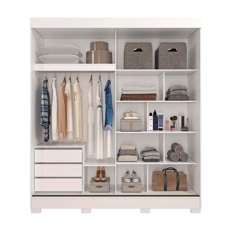 Roupeiro Ilheus 2P Slide Com Kit Espelho Branco Panan