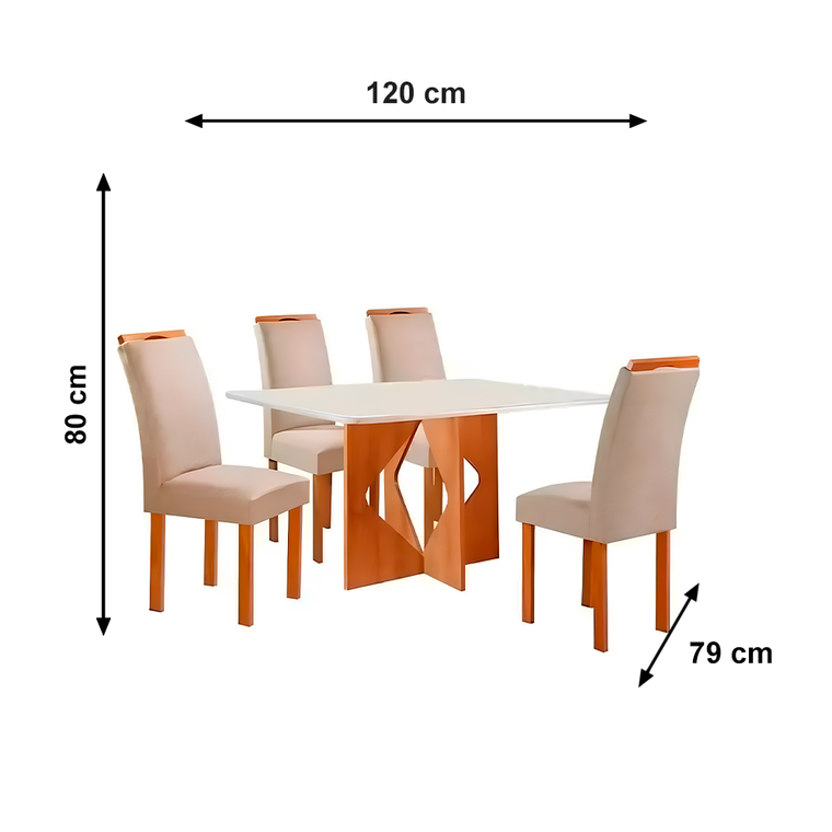Mesa Londres Tampo Plus Vidro 4 Cadeiras Milão Off Tecido 171 Cinamomo CEL MÓVEIS
