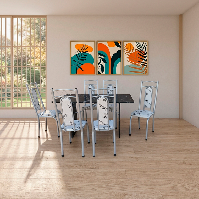 Mesa Paris 6 Cadeiras N 39 GR  Luxo BRM/Branco CI Aço Coelho