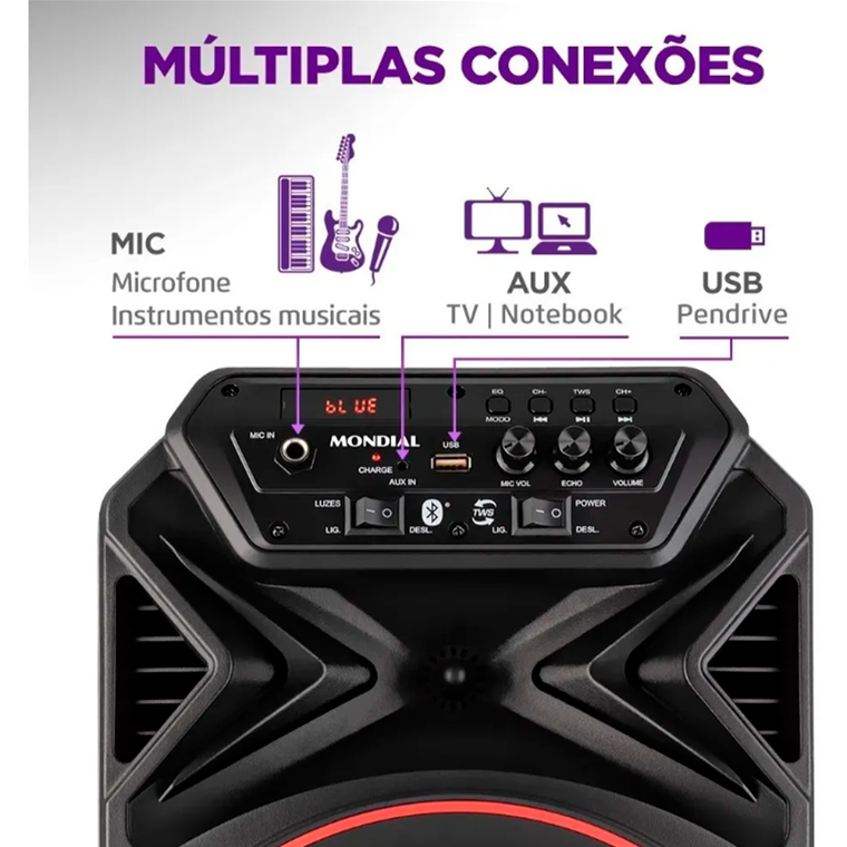 Caixa Amplificadora CM-250 Connect Party  Plus 250W C/Bat Mondial