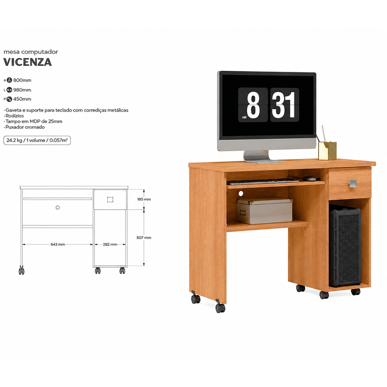 Mesa Computador Vicenza Amendoa Toque BP Lukaliam