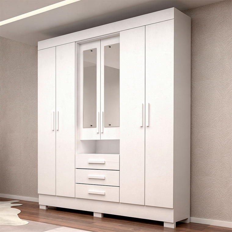 Roupeiro Debora 6 Portas Capelinha com Espelho Branco ACP Moveis