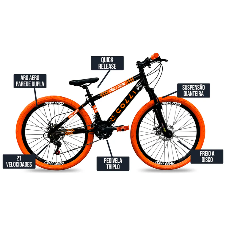 Bicicleta Aro 26 Grau F/DISCO Preto Fosco Colli