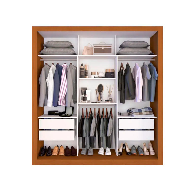 Roupeiro Panama 3 Portas com 8 Pés e com Espelho Cinamomo/Off White Salleto