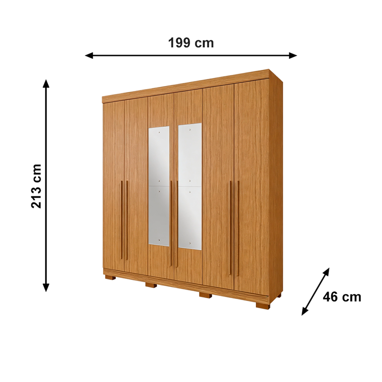Roupeiro Agata 6 Portas MDP com Espelho Cinamomo ACP Moveis