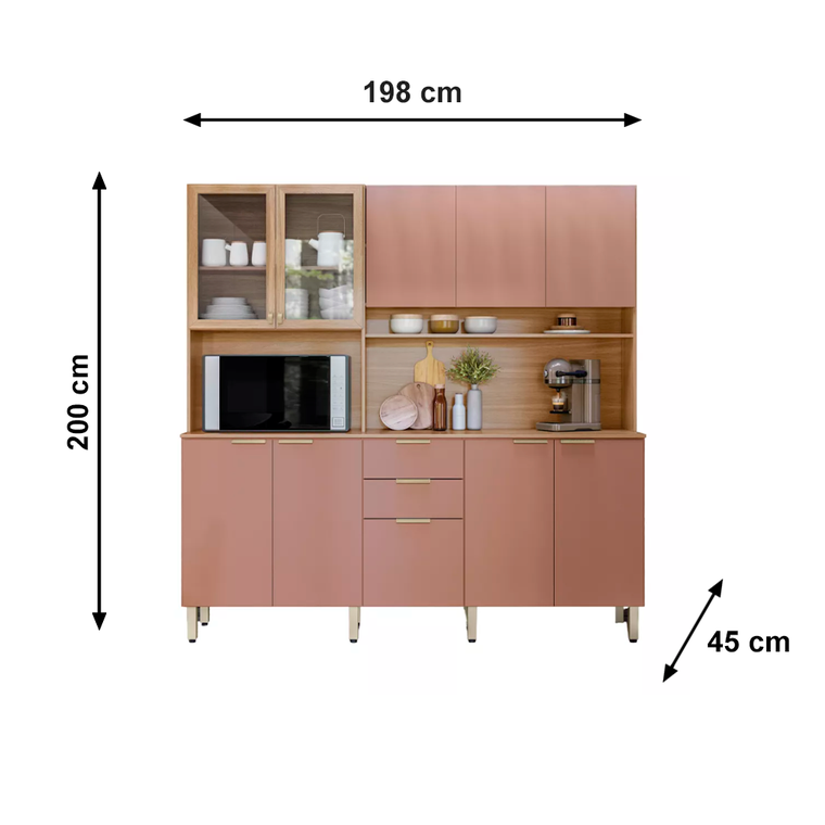 Cozinha Compacta 10 Portas 2 Gavetas Amora Amendola/Marsala Prime TX Demobile