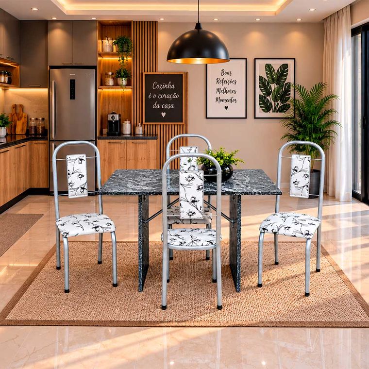 Mesa 4 Cadeiras Paris N39 Granito Luxo Aço Coelho
