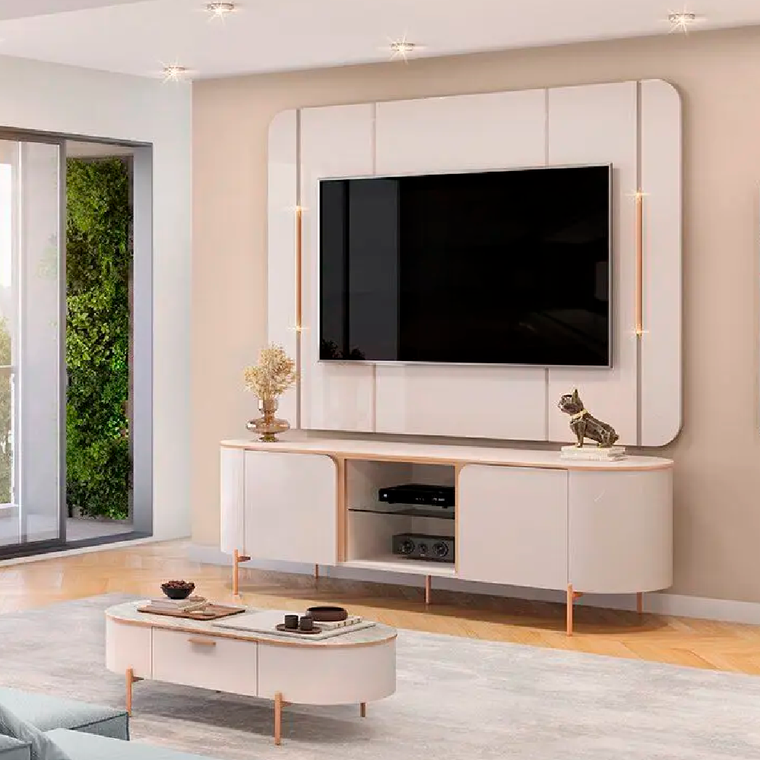 Bancada com Painel Adele Off White/Off White DJ moveis