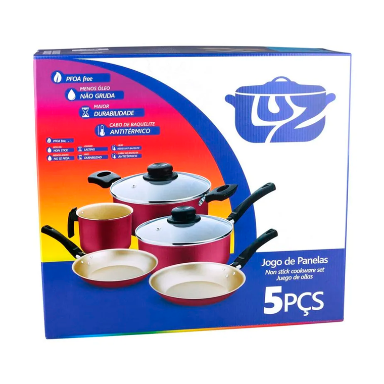 Kit Panelas Clarity 5 Peças Cereja/Creme Única Luz