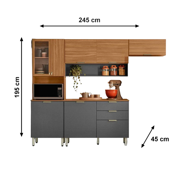 Cozinha Compacta Com Balcão Alba Amendola/Grafito Prime Tx Demobile