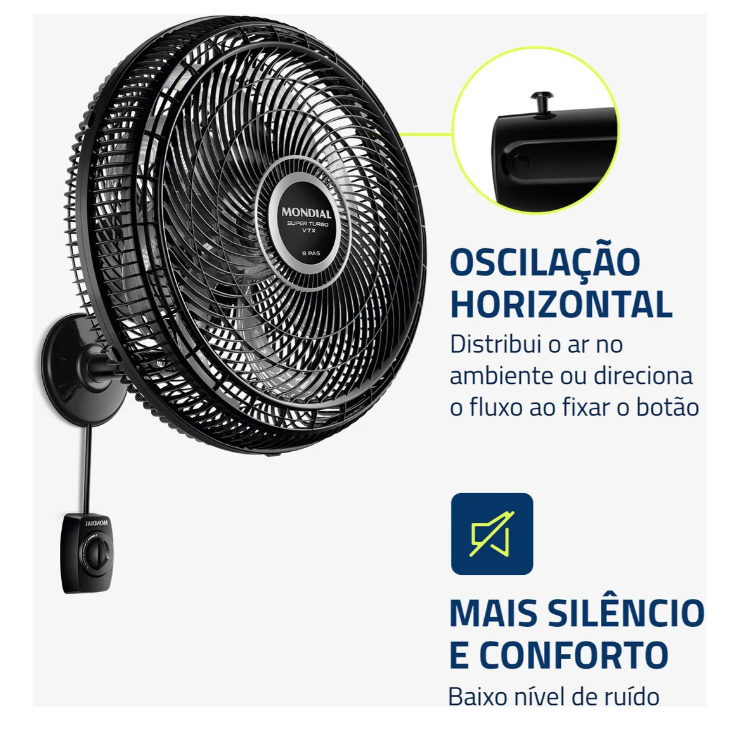 Ventilador De Parede 40CM VTX-40P-8P Preto/Prata Mondial
