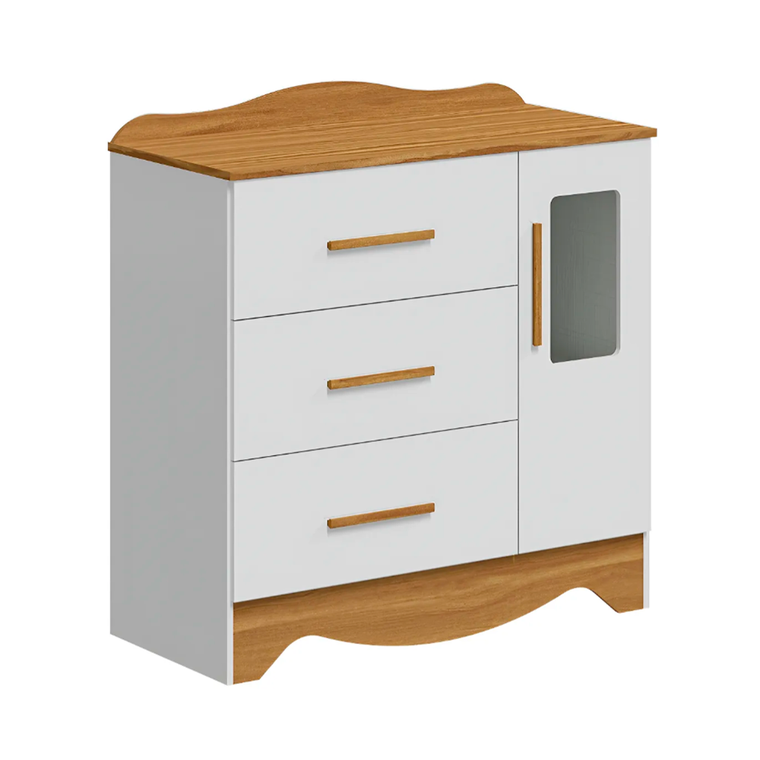 Comoda 1P Clara Plus Branco Brilho/Amendoa Peroba