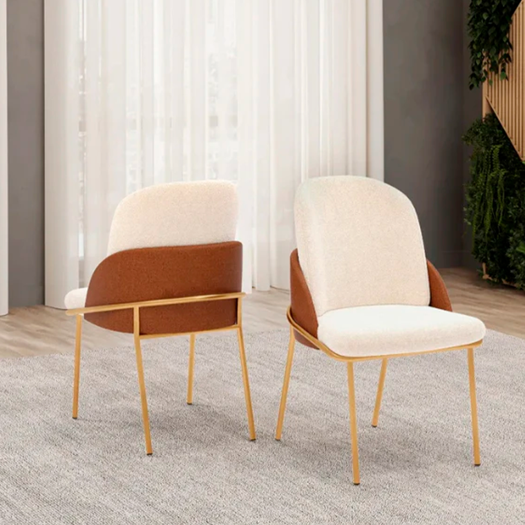 Conjunto Cadeira Vitta 2P Dourado/Terracota/Boucle PEROLA DJ MOVEIS