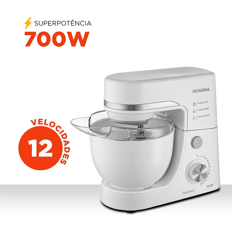Batedeira 12V Planetária BP-03 700W Branco Mondial